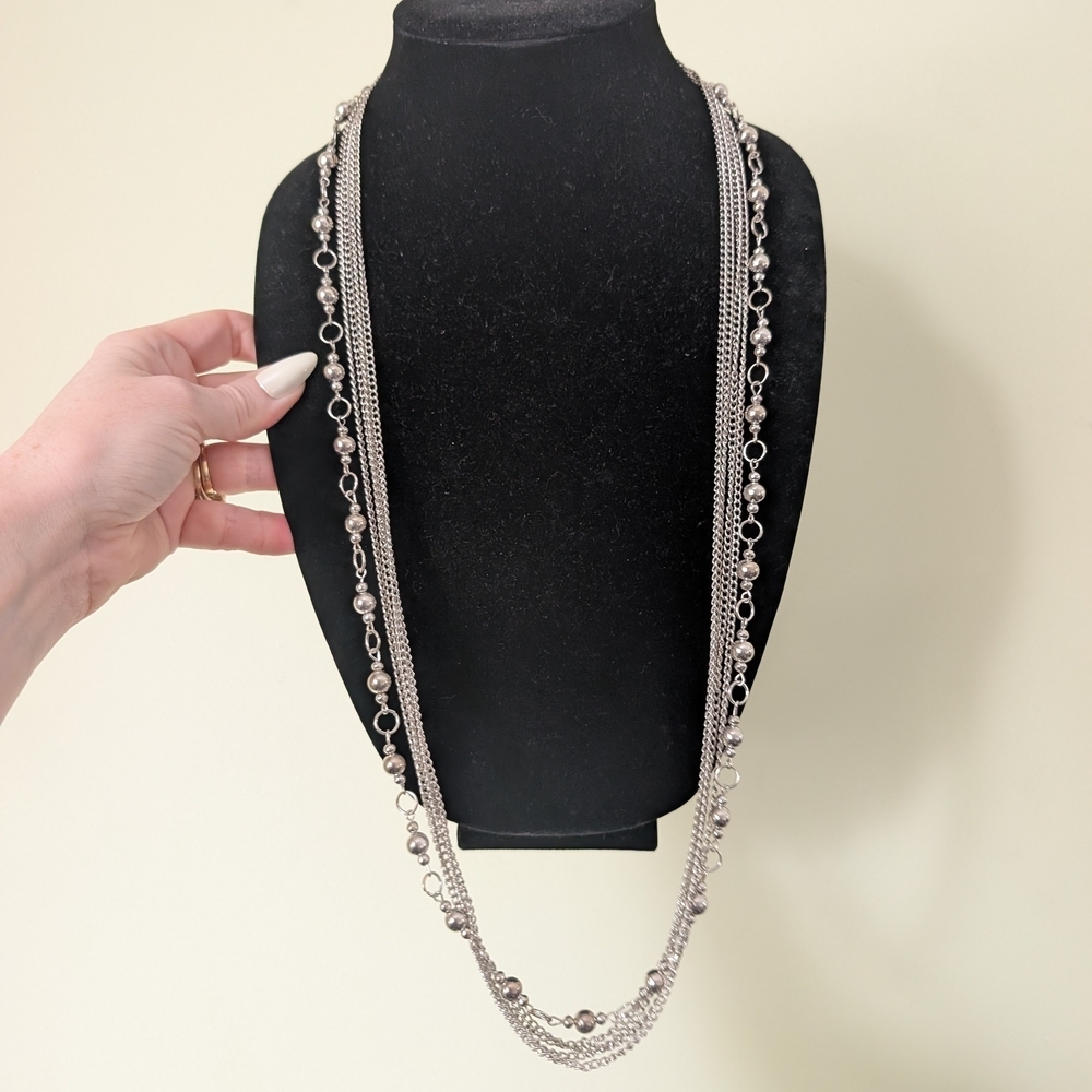 Long Silvertone Multi-Strand Beaded Necklace - Women's Jewelry